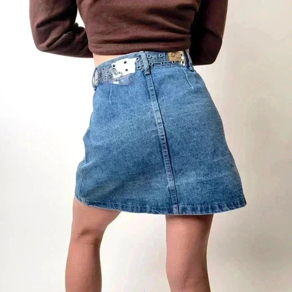 Button Front Deep Patch Pocket Denim Jean Mini Skirt - S - Picture 6 of 8